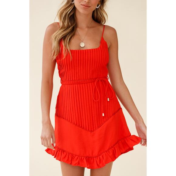 Saints & Secrets Charmed Pintuck Pleated Dress Size XS Red - Picture 1 of 12